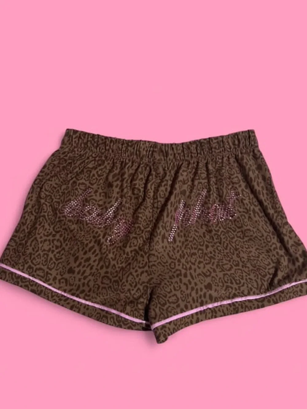 Baby Phat Brown Leopard Short Pajama Set with Pink Trim